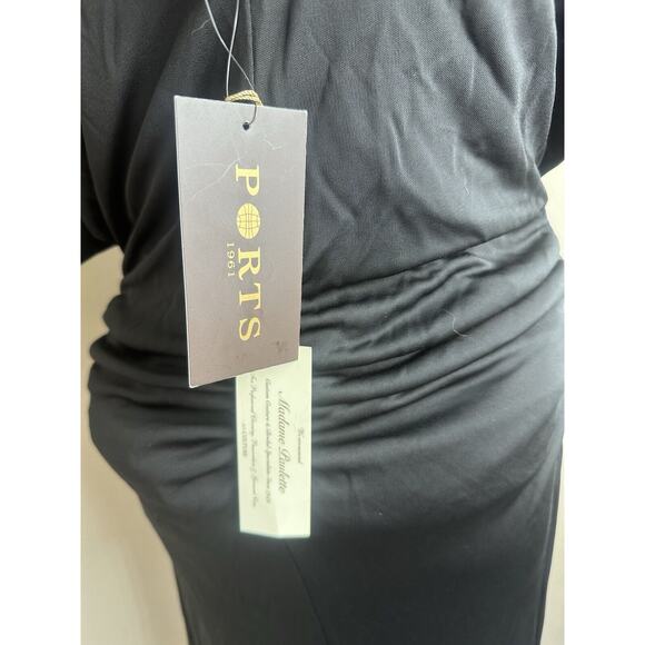 NWT PORTS 1961 Black Split Sleeve Silk Lined Ruched Waist Dress Sz XL $495 - Picture 8 of 15